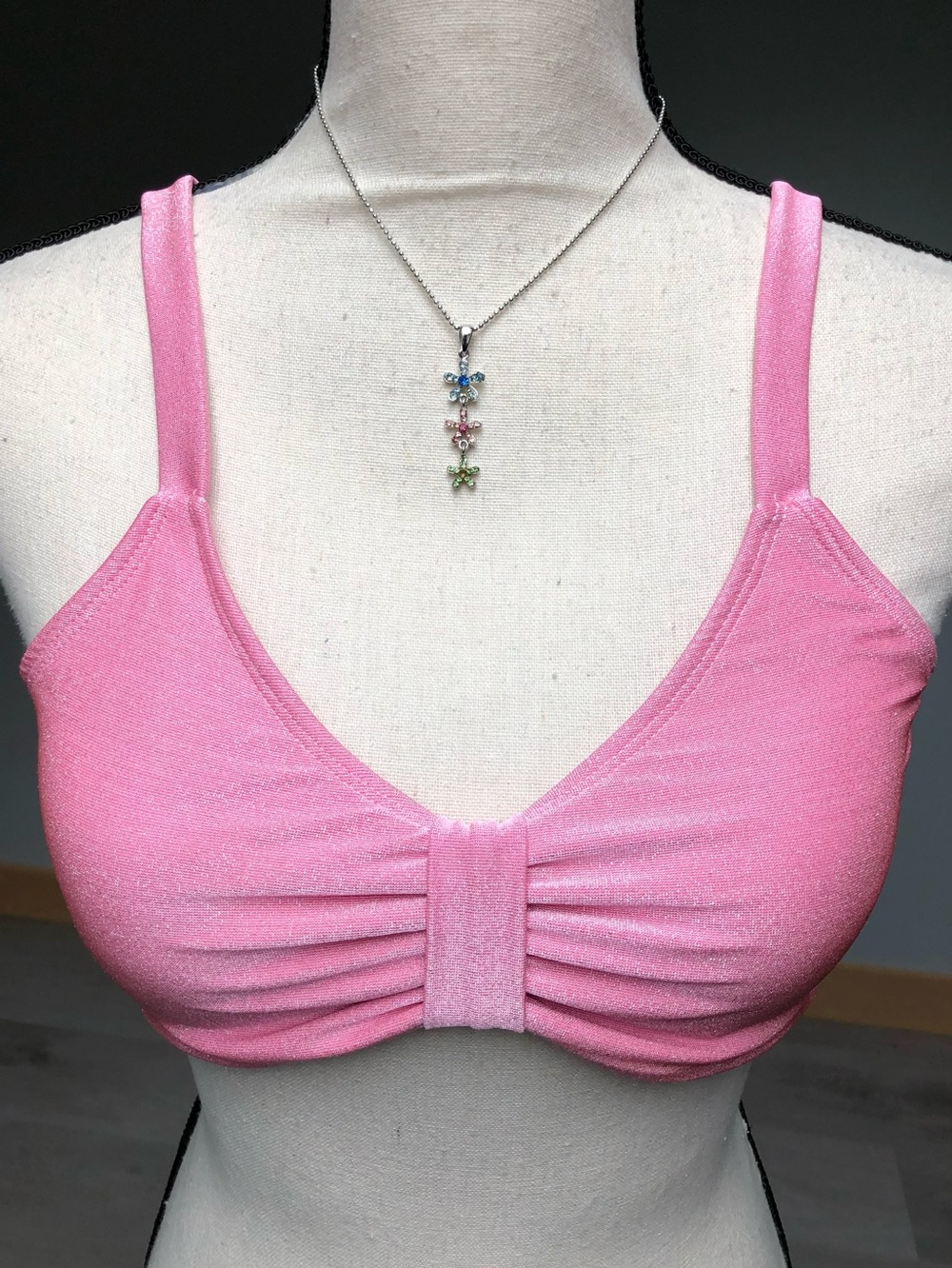No Boundaries Pink Shimmering Strappy Bikini Top Size Large